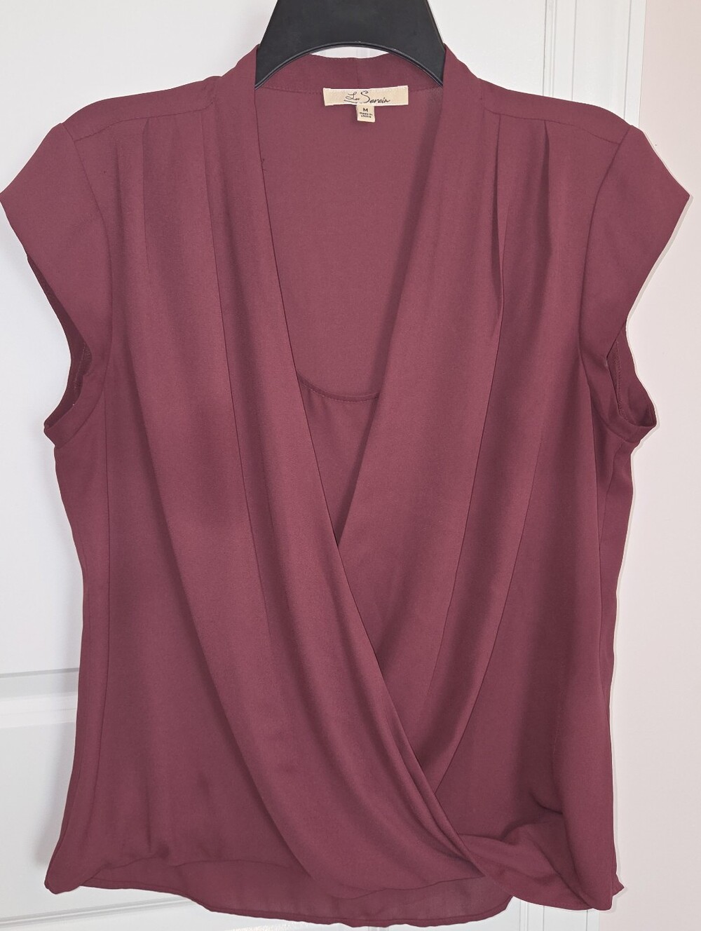Burgundy Mauve Surplice Wrap Front Sleeveless Blouse Cami Inset Size M